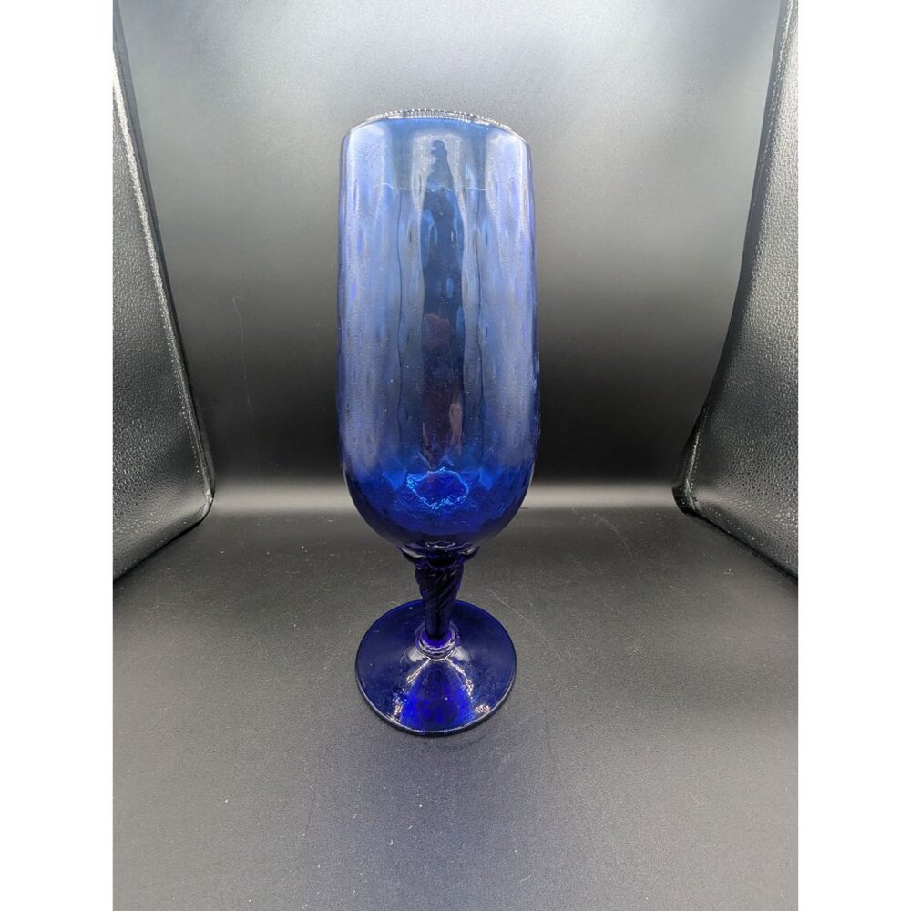 Vintage EMPOLI Italian Optic Art Glass Vase Cobalt Blue Twist Stem Footed 11” - Picture 6 of 14